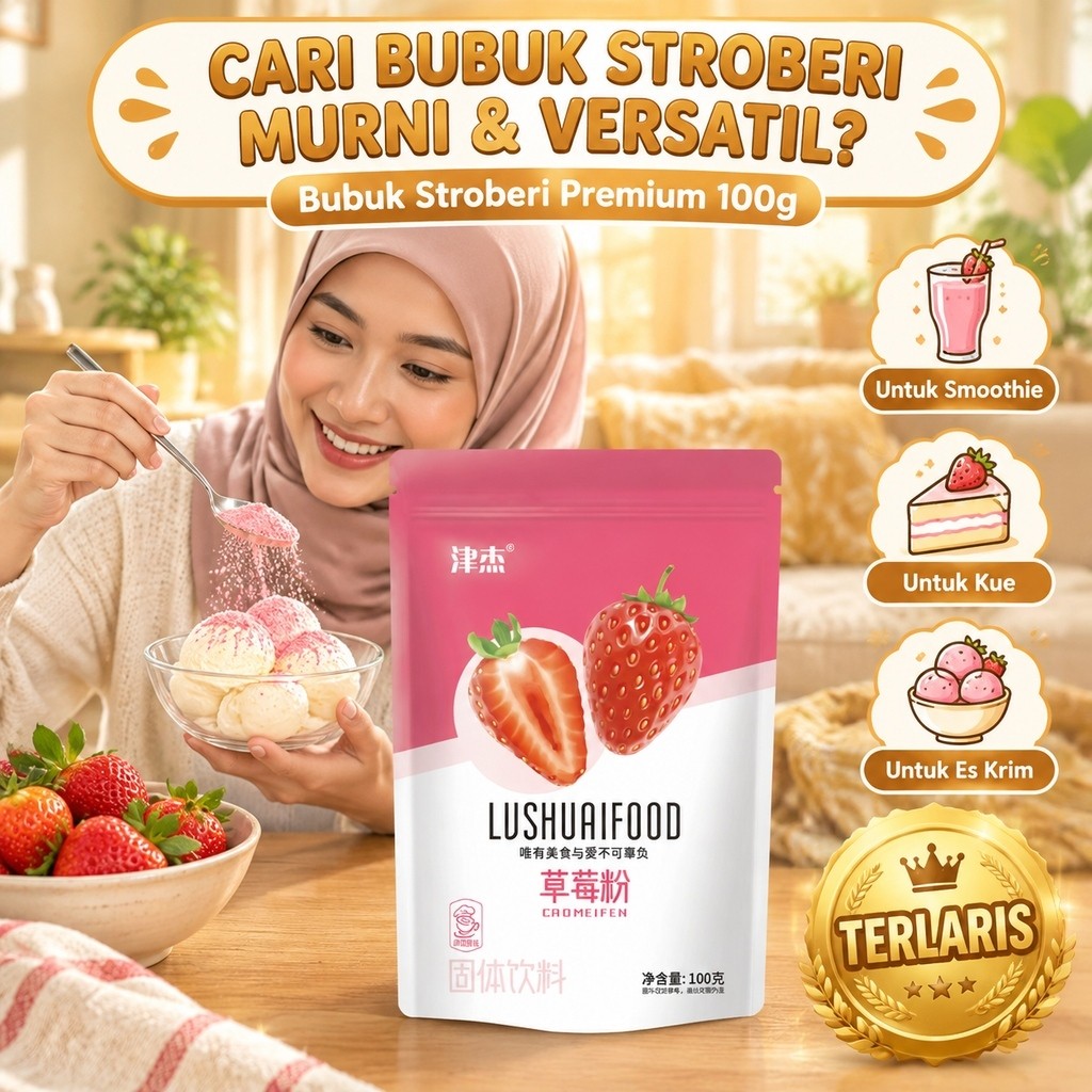 Kirim dalam 24 jam/Bubuk Stroberi/Bubuk Buah/Bubuk Minuman/Topping Dessert/Bahan Smoothie/Es Buah/Bu