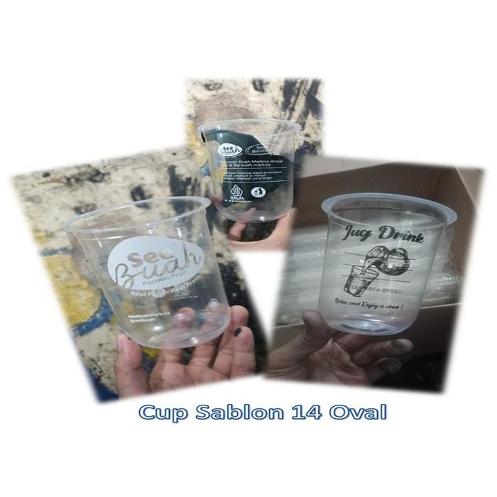 SABLON CUP GELAS OVAL 14 OZ 7GRAM + TUTUP STRAWLESS BSM 500 pc - Polos, Tanpa tutup