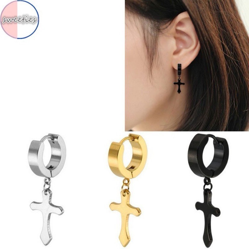 BIG SALE  Anting Salib Tindik Koreaan Fashion - Anting Salib Titanium Pria Wanita