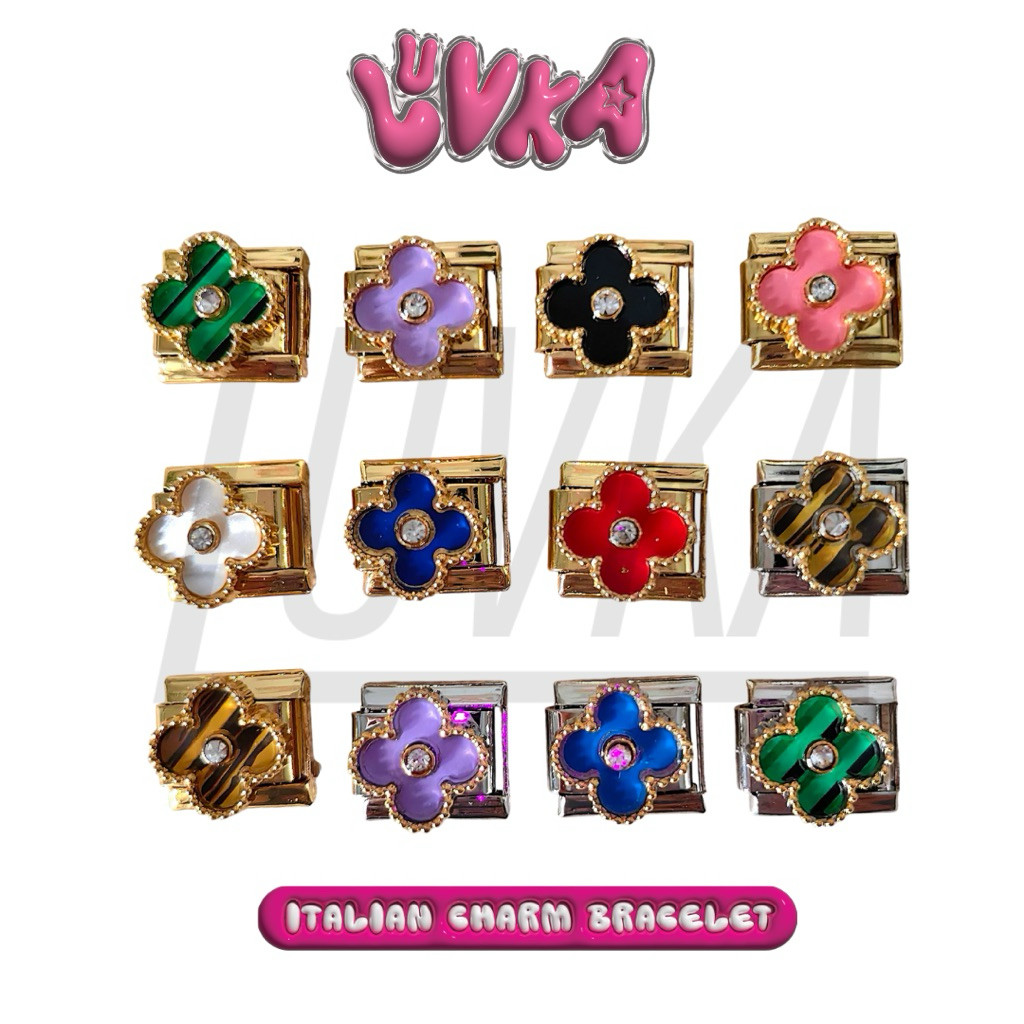 Italian Charm Bracelet Flower Clover Gold Platinum Series / Charm Premium Italian Bracelet