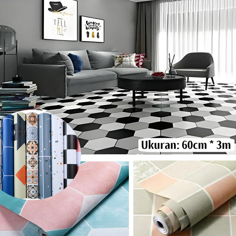 3m*60cm Stiker Lantai Vinyl Anti Air & Slip - Untuk Kamar Mandi, Dapur, Tempel Langsung di Lantai