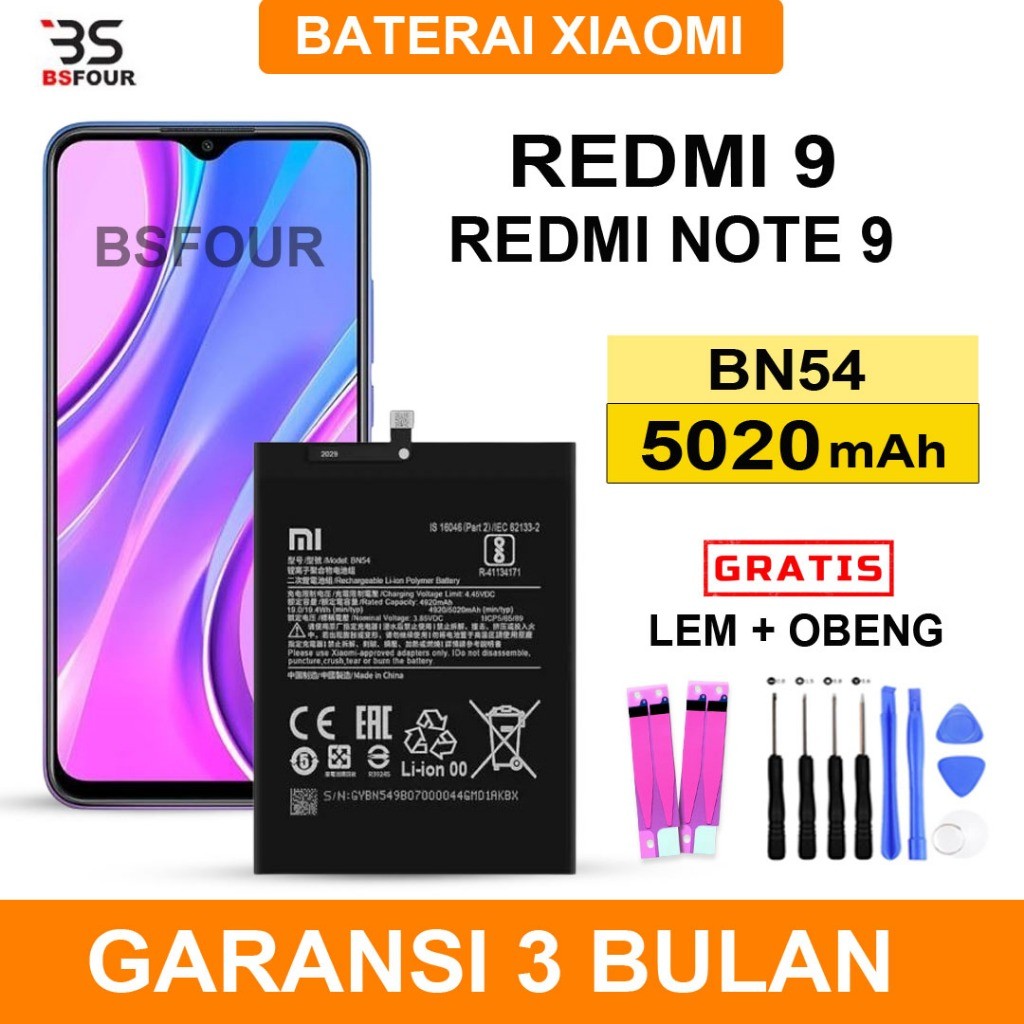 BATERAI BATRE REDMI NOTE 9 / REDMI 9 / BN54 ORIGINAL DISTRIBUTOR (Lem& Obeng)