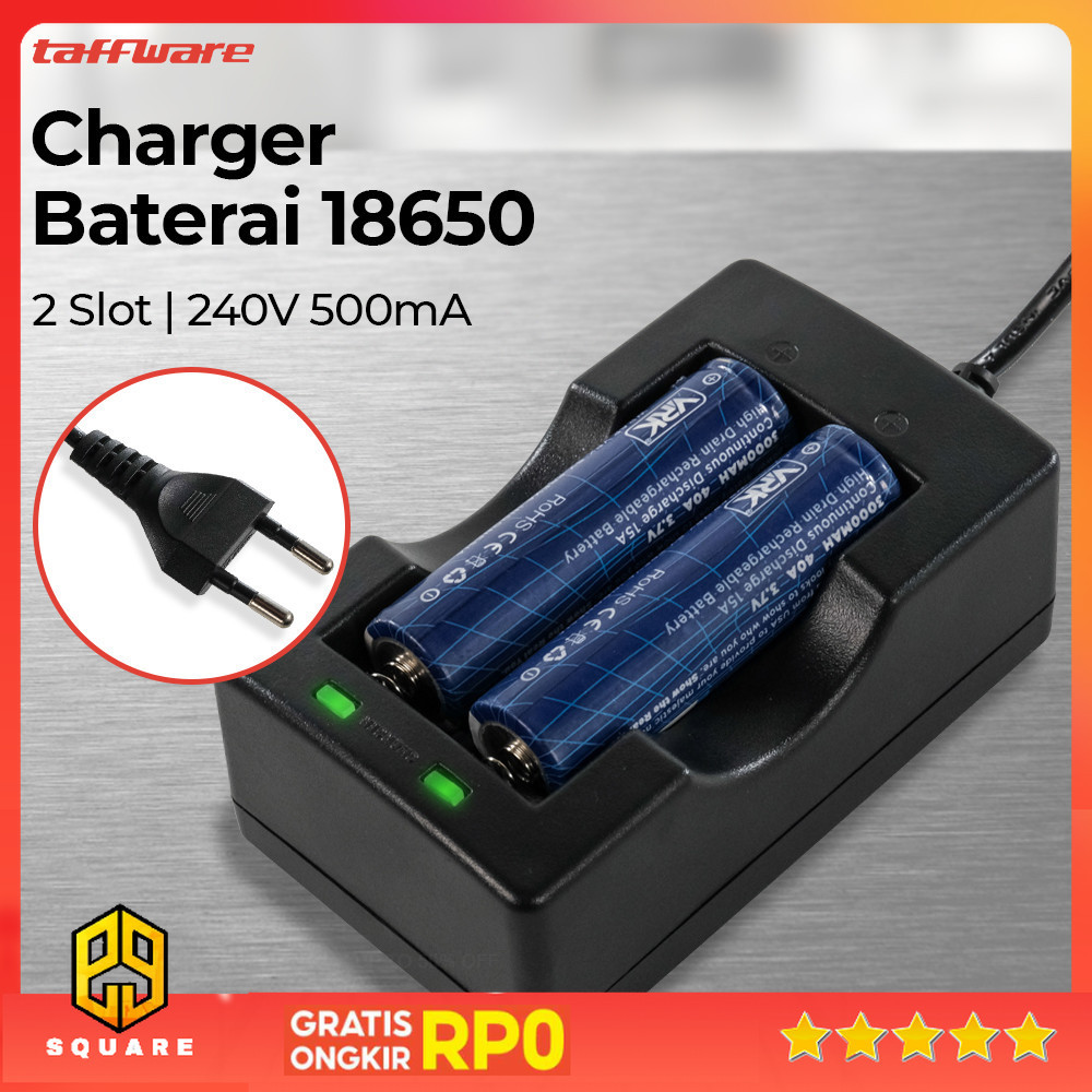 Taffware Charger Baterai 2 Slot 18650 Li-Ion 240V 500mA - MTLC-04200-1000 Original 99 Square
