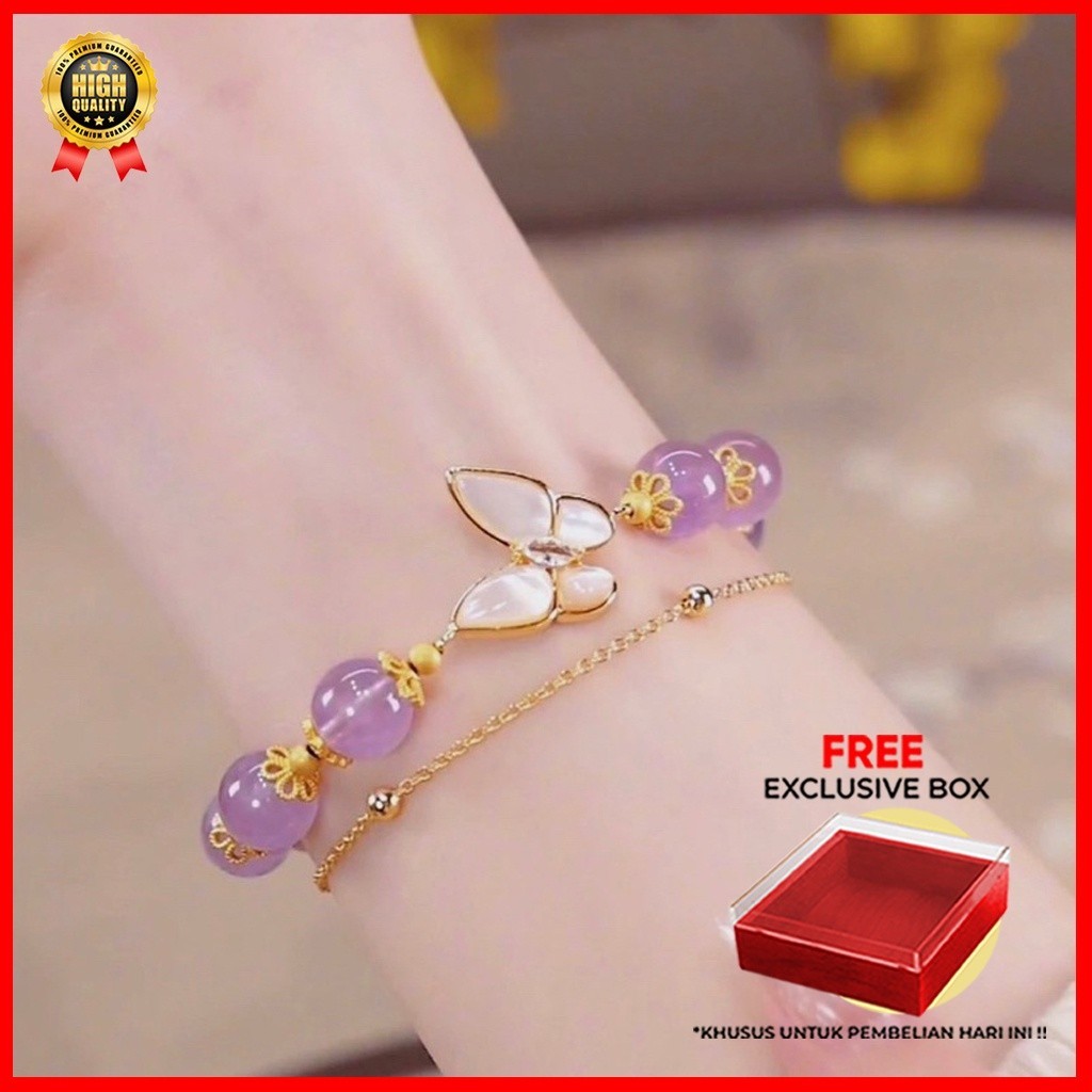 Gelang GIOK Kupu Kupu Ungu Titanium | Aksesoris Gelang | Gelang Giok Asli China