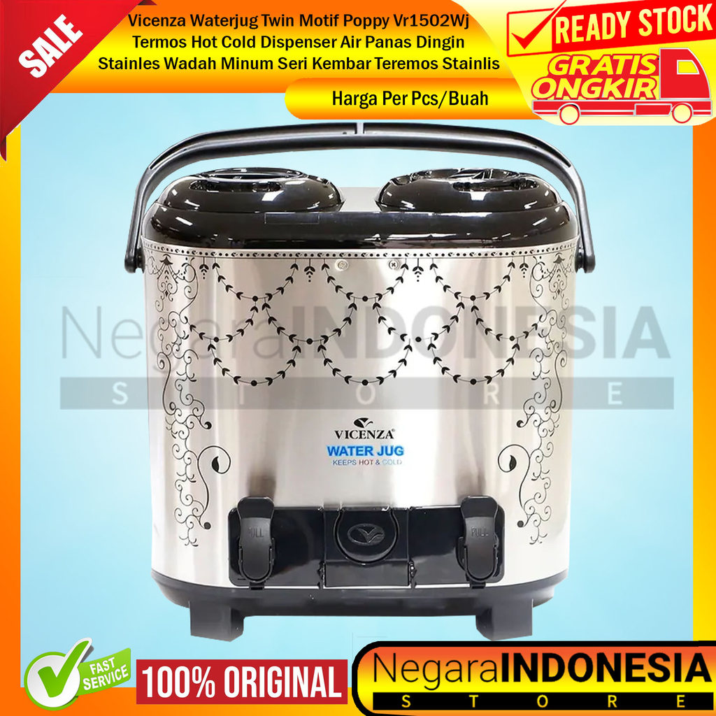 Vicenza Termos WaterJug Dispenser Air Panas Dingin Stainles Twin 15 Liter Vr 1502 Wj Wadah Aer Seri 