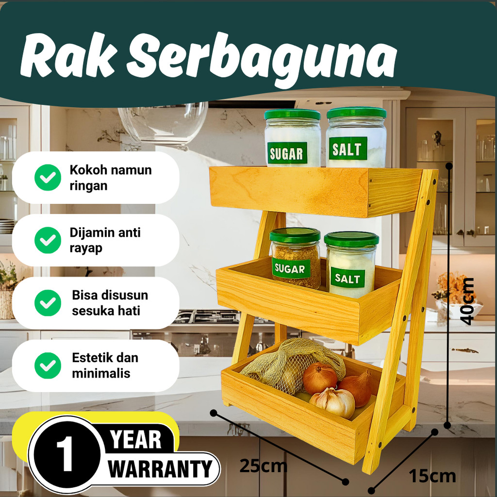 Rak Bawang Kayu 3 Susun / Rak Bumbu Serbaguna
