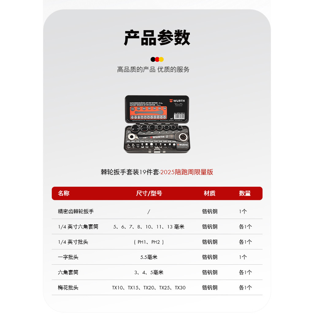 WURTH 19-Piece Ratet Wren Set - Special Etion, Limited 2025 Release, Durable and Effortless Maintena