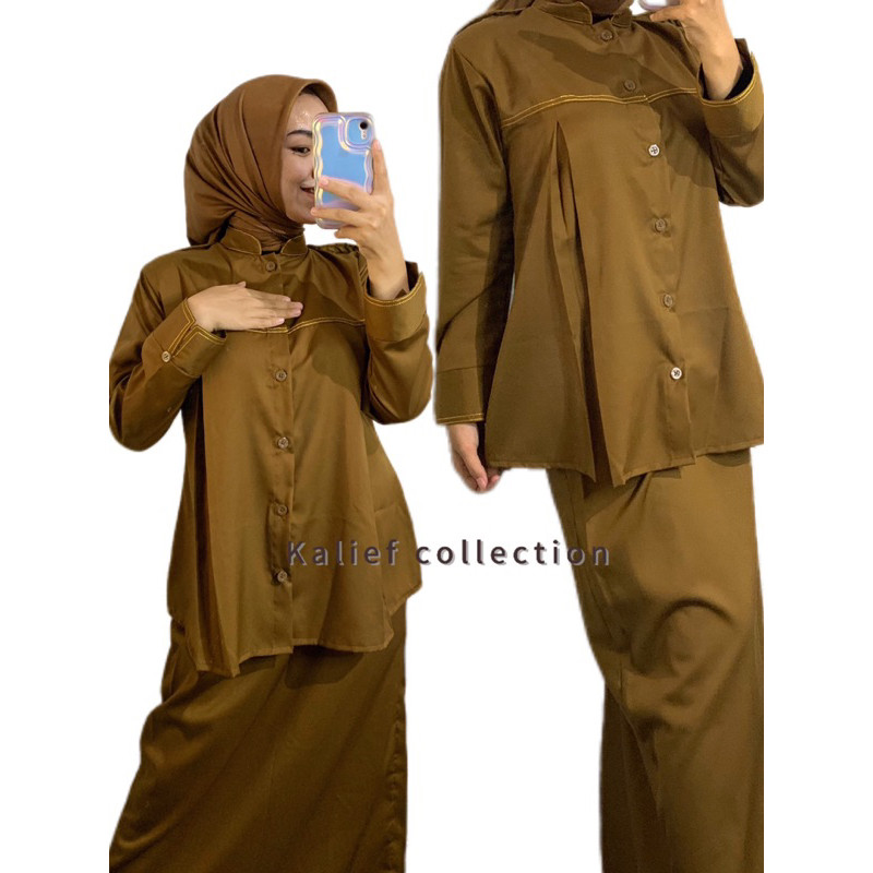 LAVONNE.STORE Baju Stelan Khaki tua Hamil PDH Pns Wanita terbaru