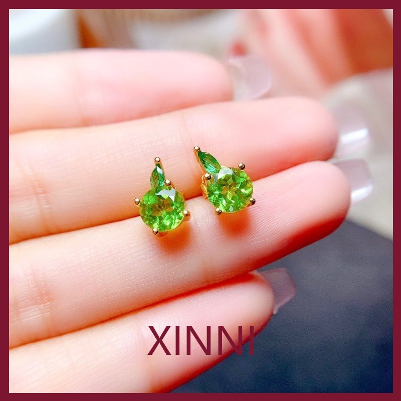 XINNI Cincin Berlian Kuning Apel Kecil Baru yang Segar dan Halus Anting Gantung Berlian Hijau