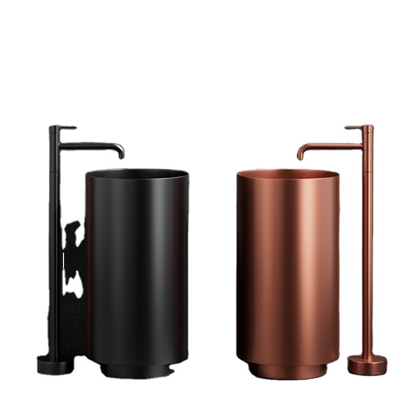 Golden Stainless Steel Column Bathroom Basin Sink Pedestal Wash Basin Bar Bathroom Round Column Vani