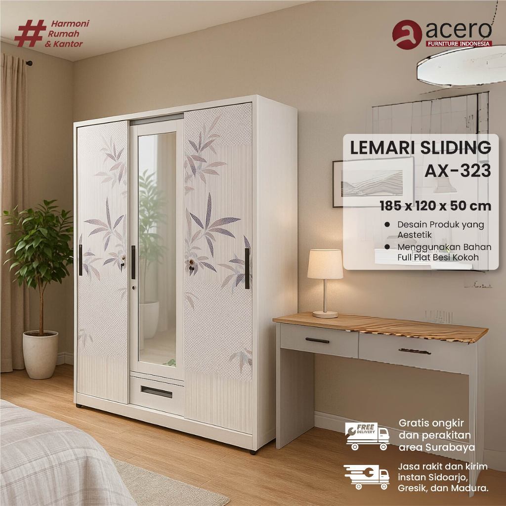 KARGO Furniture AX Series | Lemari Besi Sliding ukuran 120CM Gen 1 | Lemari Besi Sliding 3 Pintu | L