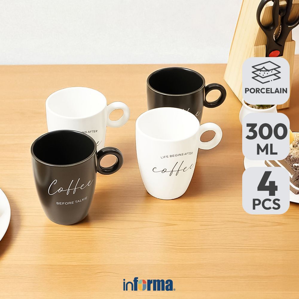 Informa Appetite Brielle Mug Porcelain 300 ml Set 4 Pcs - Hitam/Putih Gelas Minum Tea Cangkir Kopi W