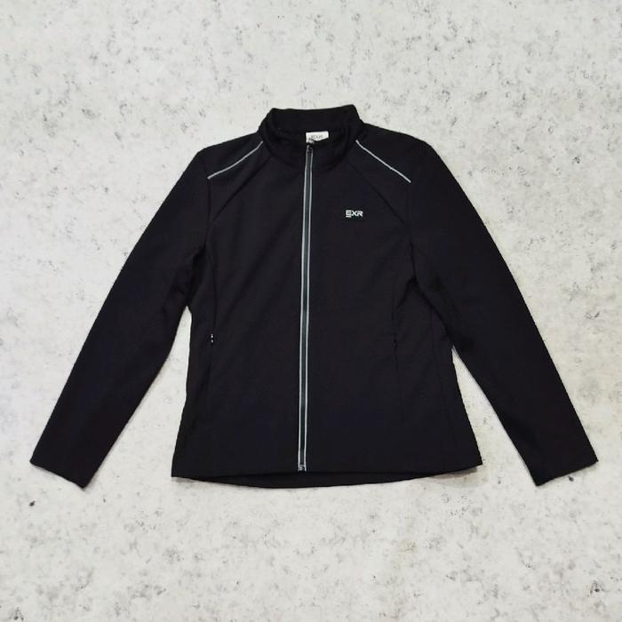 jaket tracktop hitam EXR soft shell jaket olah raga casual motoran pria murah bagus