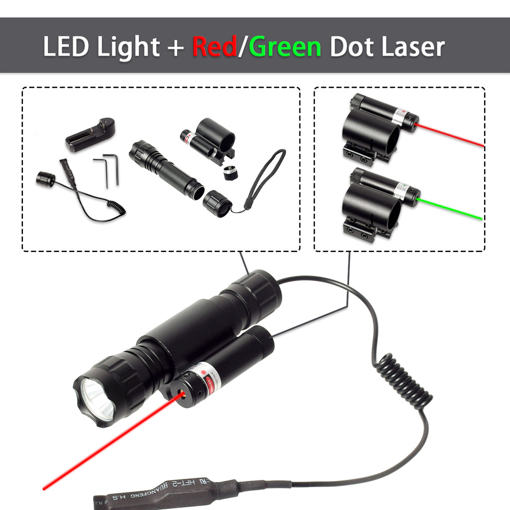 Tactical Metal Reargeable Weapon Gun Flashlight Red/Green Dot Laser Pointer Sight For Airsoft Rifle 