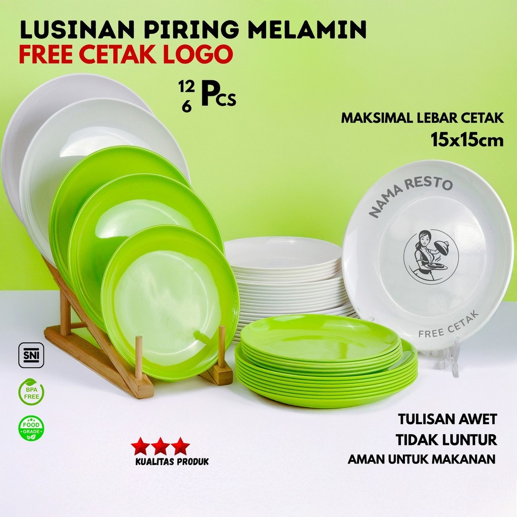Piring Makan Melamin Bulat [Free Cetak Logo] - Lusin 6/12pcs | Piring Bulat Dangkal Cafe & Catering