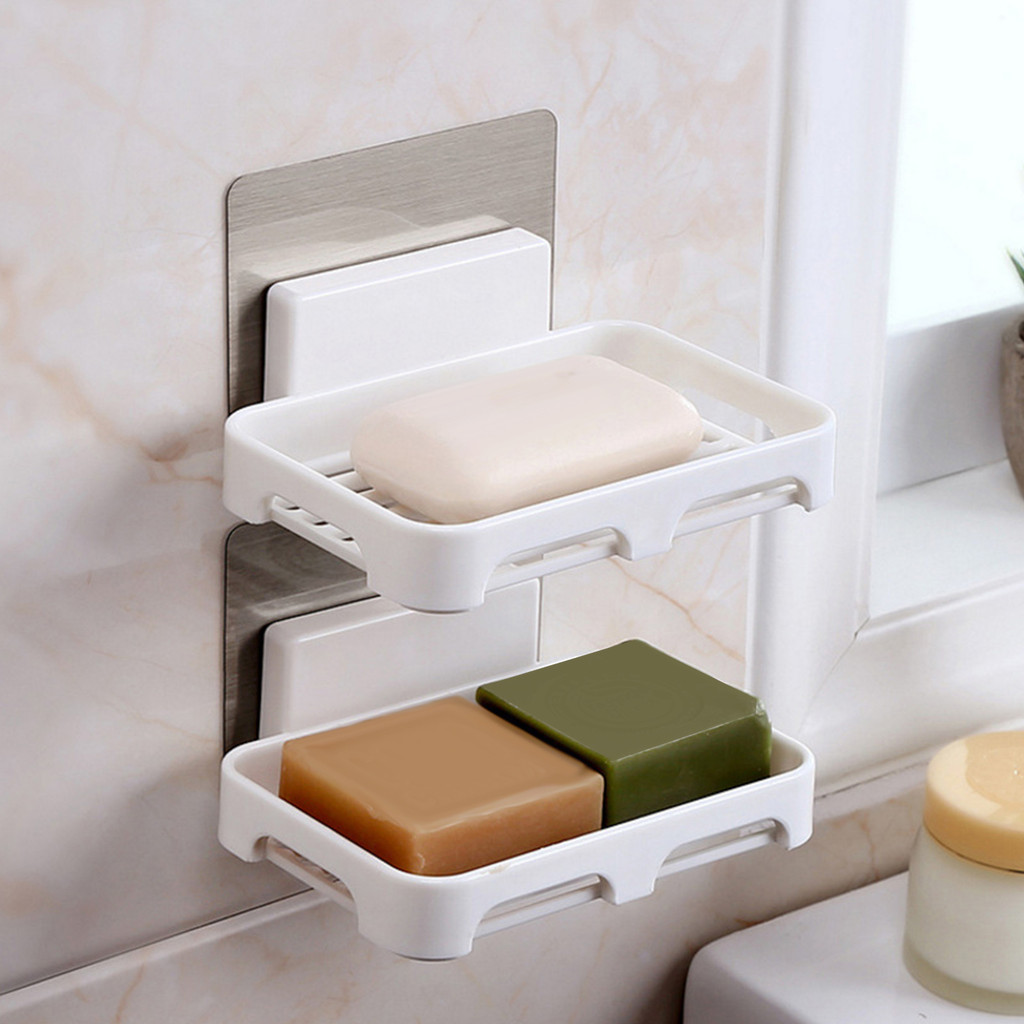 3Pcs Wall Soap Box Punch-Free Self-Adhesive Drain Tray Holder Soap Organizer Bathroom Kitchen Storag