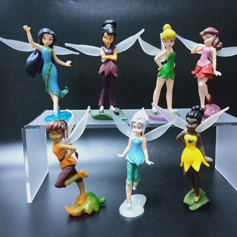 Disney 7pcs Tinkerbell Flower Faery Fairy Elf Princess Pvc Anime Action Figure Mini Model Figurine D
