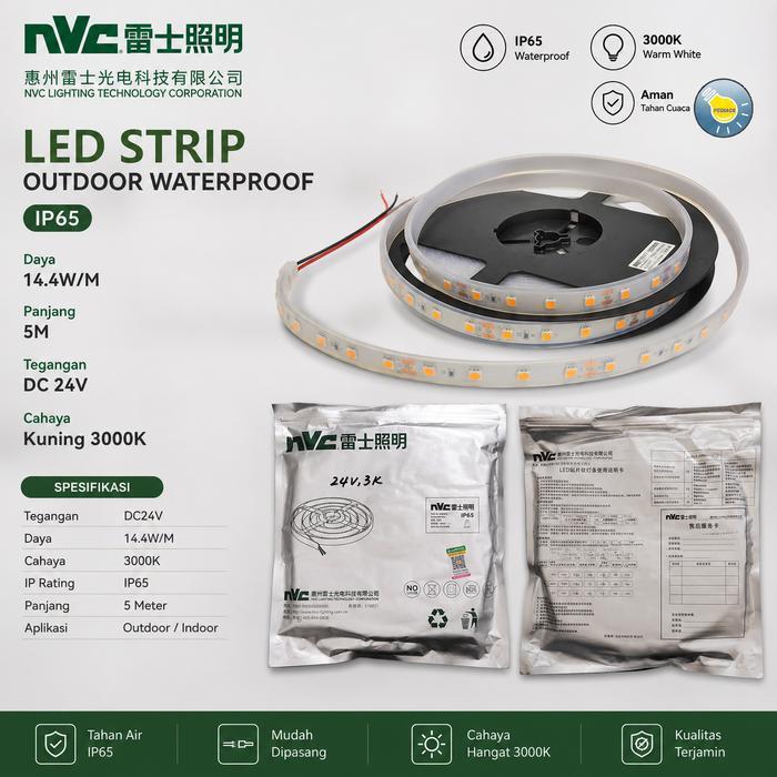 NVC LED Strip Outdoor Waterproof IP65 5 Meter DC24V 14.4W/M Warm White 3000K