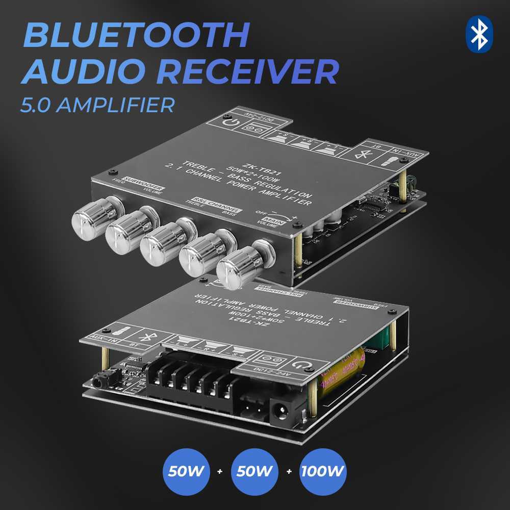 ZK Audio Bluetooth Audio Receiver 5.0 Amplifier 2.1 50Wx2 100W ZK-TB21 Modul Kit Amp Subwoofer Aktif