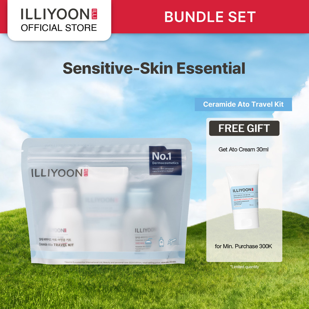 ILLIYOON Travel Kit (Lotion + Cream + Wash) - Sensitive Skin Essential Trial Kit - Paket Pelembap & 