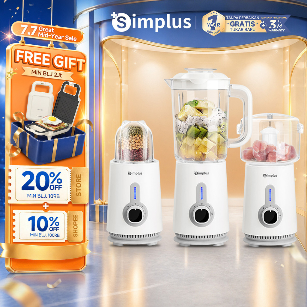 Simplus Blender 3-in-1 Serbaguna Penghalus Makanan 1,25L Blender Pisau Stainless Steel Menggiling Da