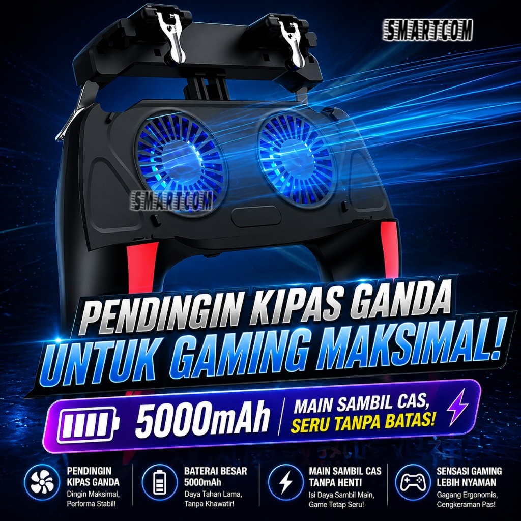 SMARTCOM - H10 Dual Fan Cooler Gamepad PUBG Mobile Controller Gamepad Handle Hp     Berkualitas