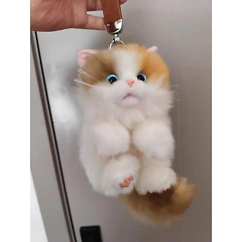 Gantungan Kunci Hewan Mirip Asli Meow - Boneka Kucing Realistis, Boneka Lembut untuk Hiasan Tas, Had