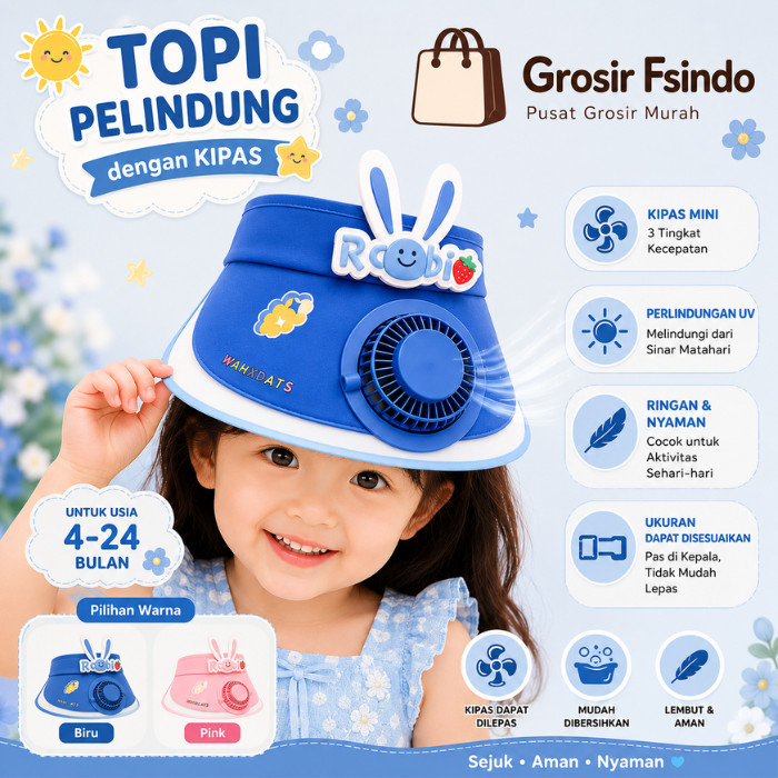 TOPI24 Topi Kipas Angin USB Portable Mini//Topi Anti Panas//Topi Kipas Angin Anak Lucu Karakter