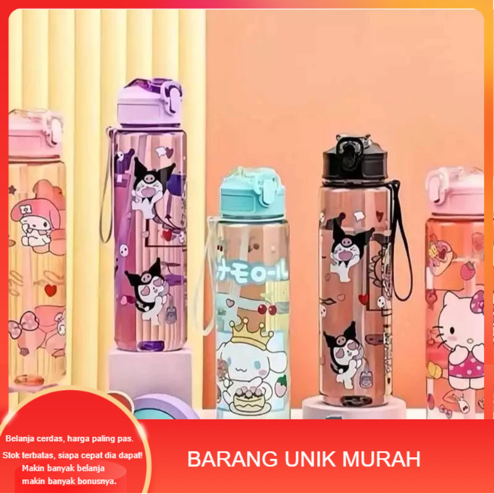 RR444 Botol minum 900 ML bening plastik karakter lucu