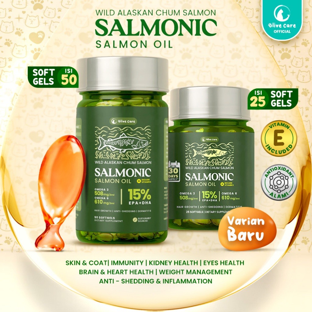 SALEOlive Care Vitamin Minyak Ikan Kucing SALMONIC Murni & Alami Non-GMO Tinggi Omega 3 EPA DHA Omeg