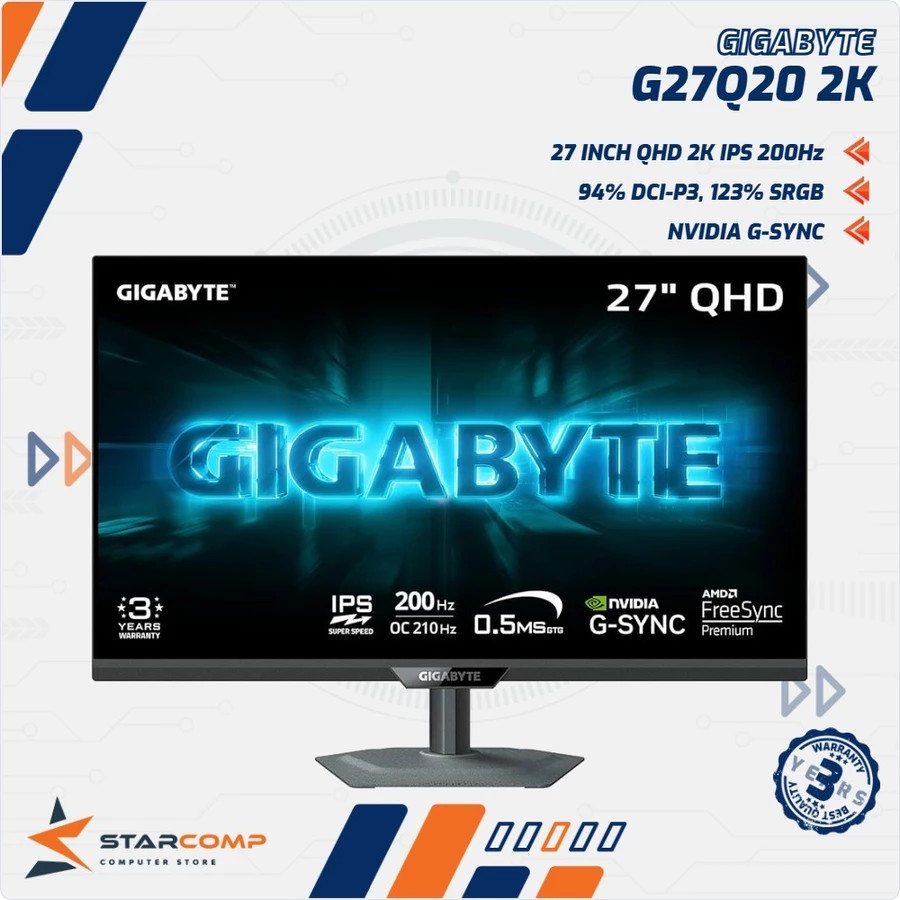 Gigabyte G27Q20 27 Inch QHD 2K 200Hz Full Ergo Monitor Gaming
