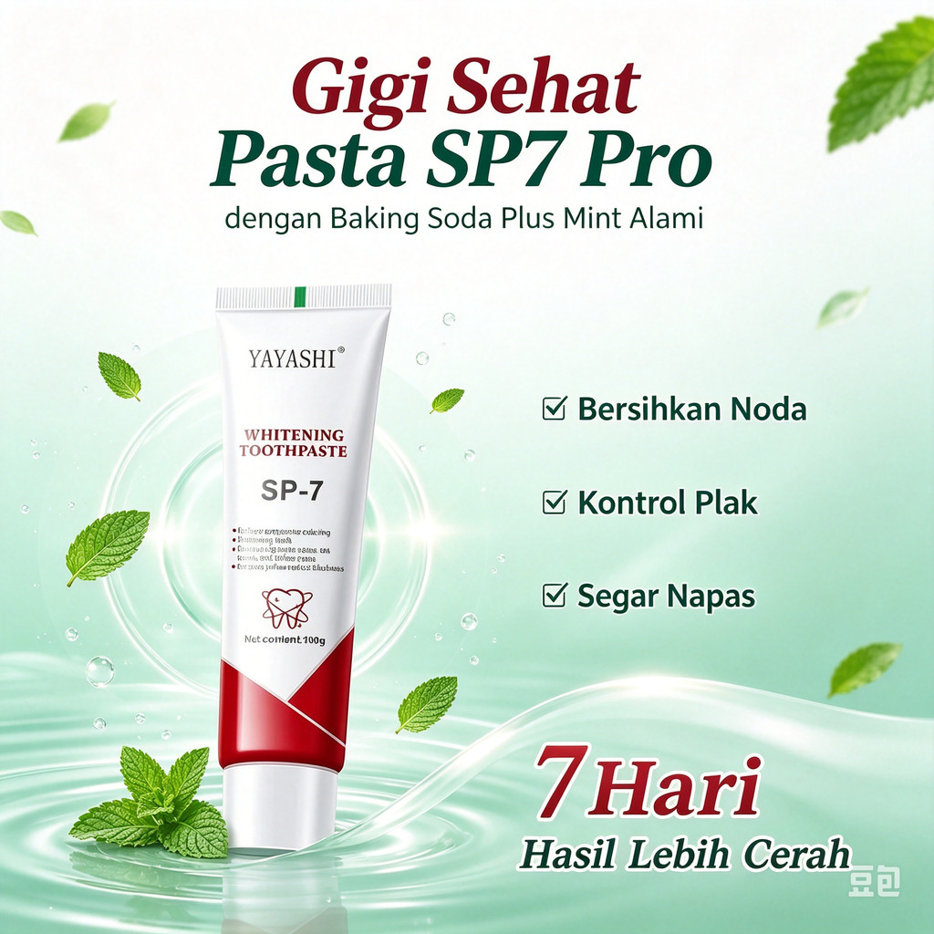 Pasta Gigi YAYASHI SP7 Pro 100gr Soda Kue Mint Alami Pencerah Gigi Hilang Noda Rokok Kopi Teh Karang