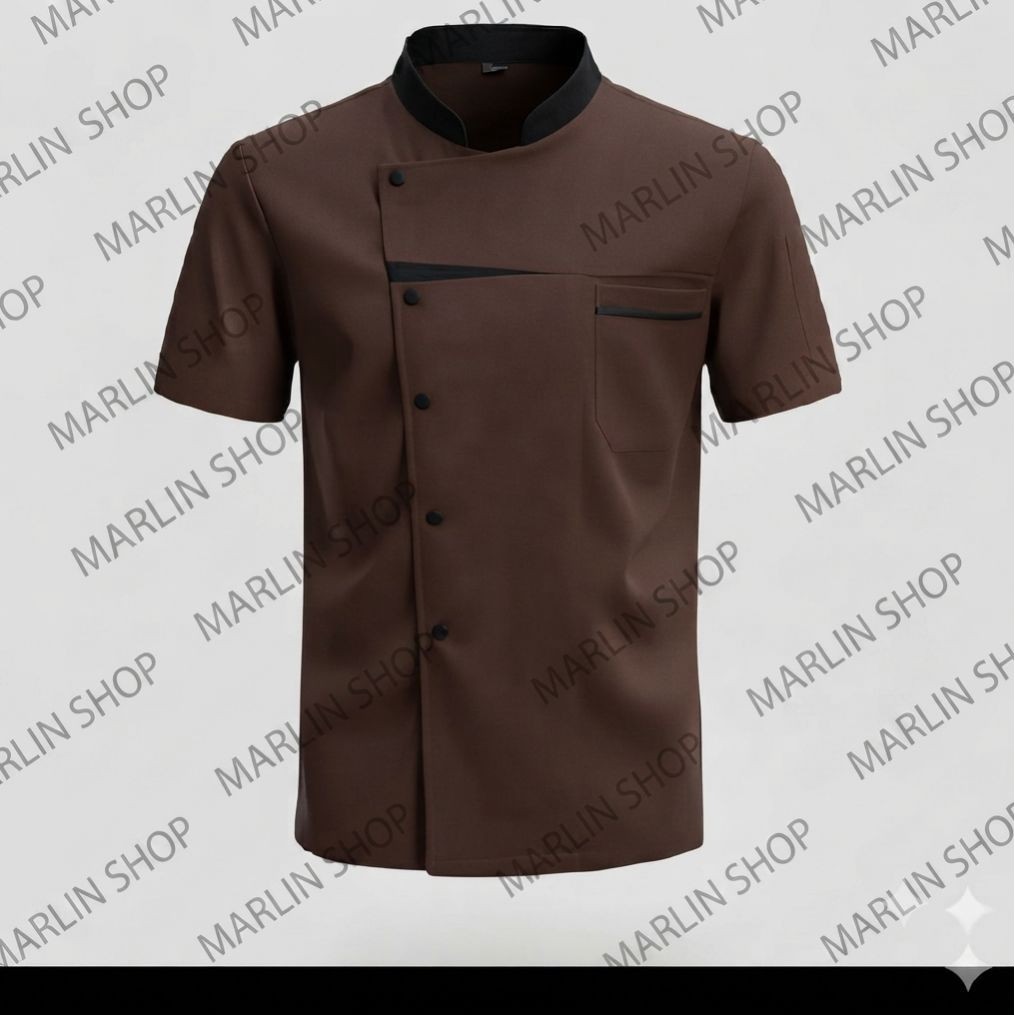 ​​​​Baju chef Koki Restoran / Chef Jacket Lengan Pendek Desain Elegan Model Asimetris
