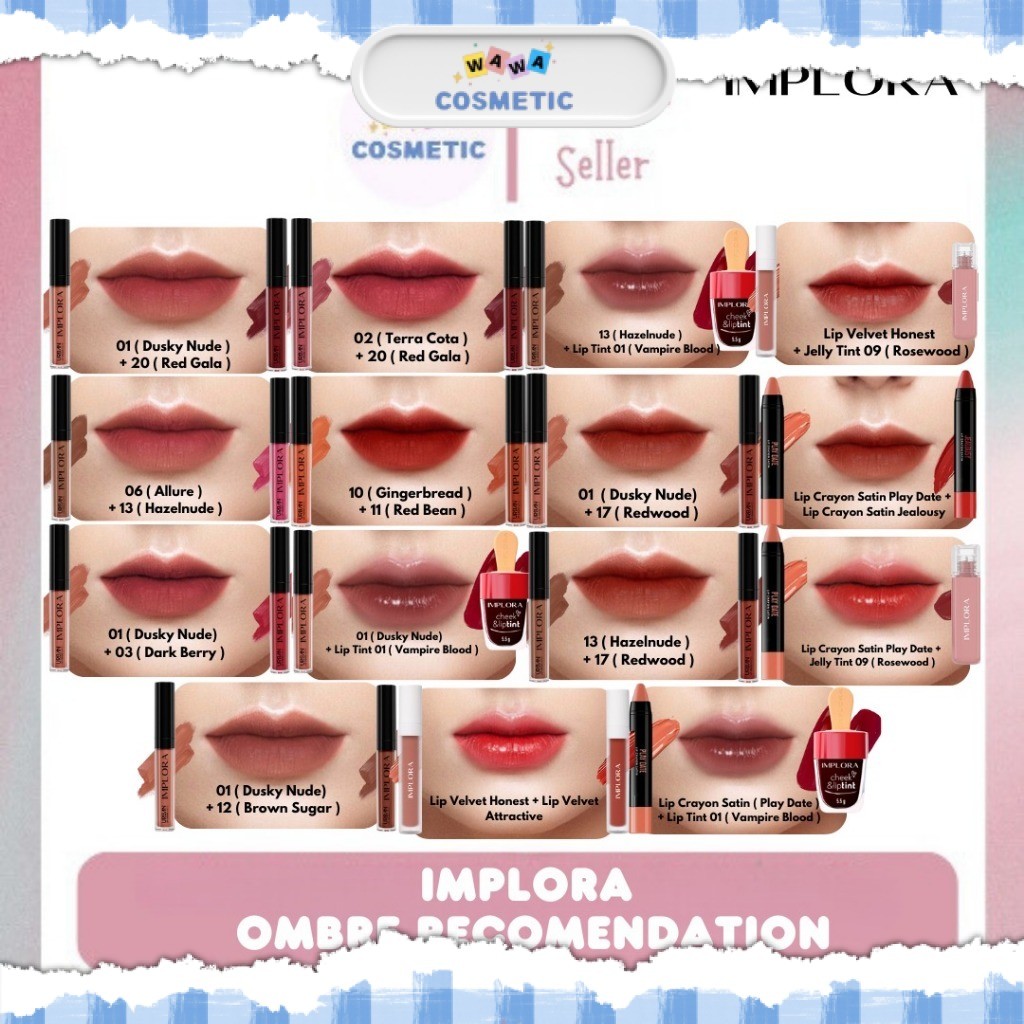 WAWA - Paket Combo Ombre Implora Urban Cream Matte + Implora Lip Velvet + Implora Lip Tint + Lip Cra