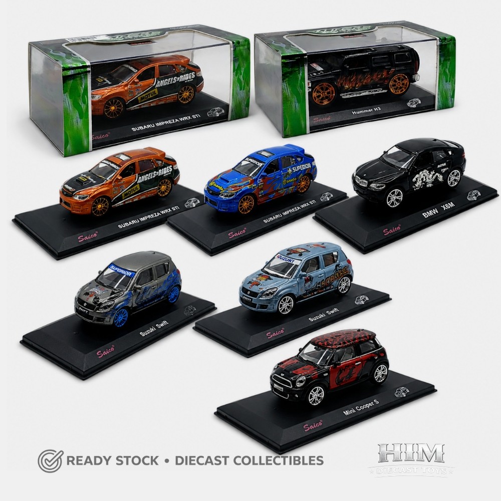 Diecast Saico 1:43 Miniatur Mobil Akrilik Subaru BMW Hummer Mini Cooper Suzuki Swift Original