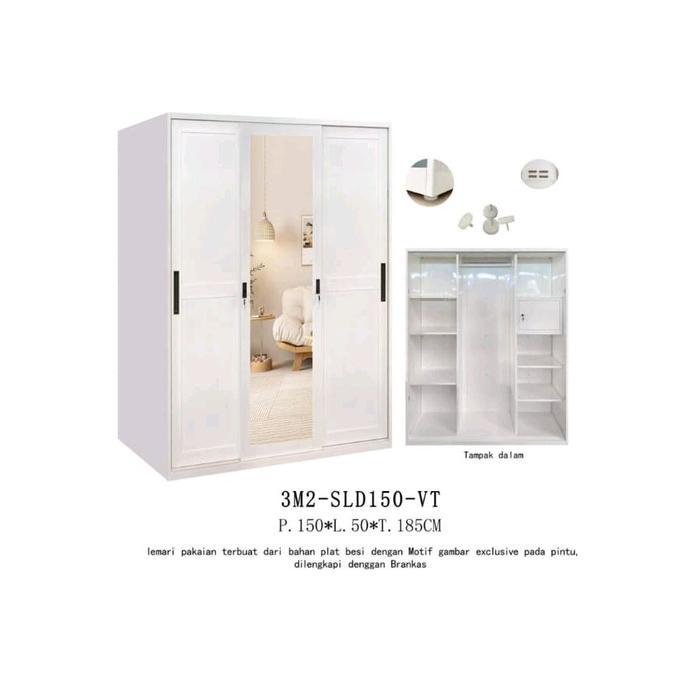 MEBEL MARTAPURA - LEMARI BESI PINTU 3 MODEL SLIDING UKURAN 150 X 50 X 185 CM Furniture - 3M2-150-VT