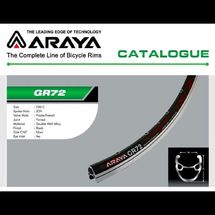 Rims Velg 700c ARAYA GR-72 32 Hole Double Wall Alloy CNC Mata Ikan Rim Brake Line 700c Araya GR72 32