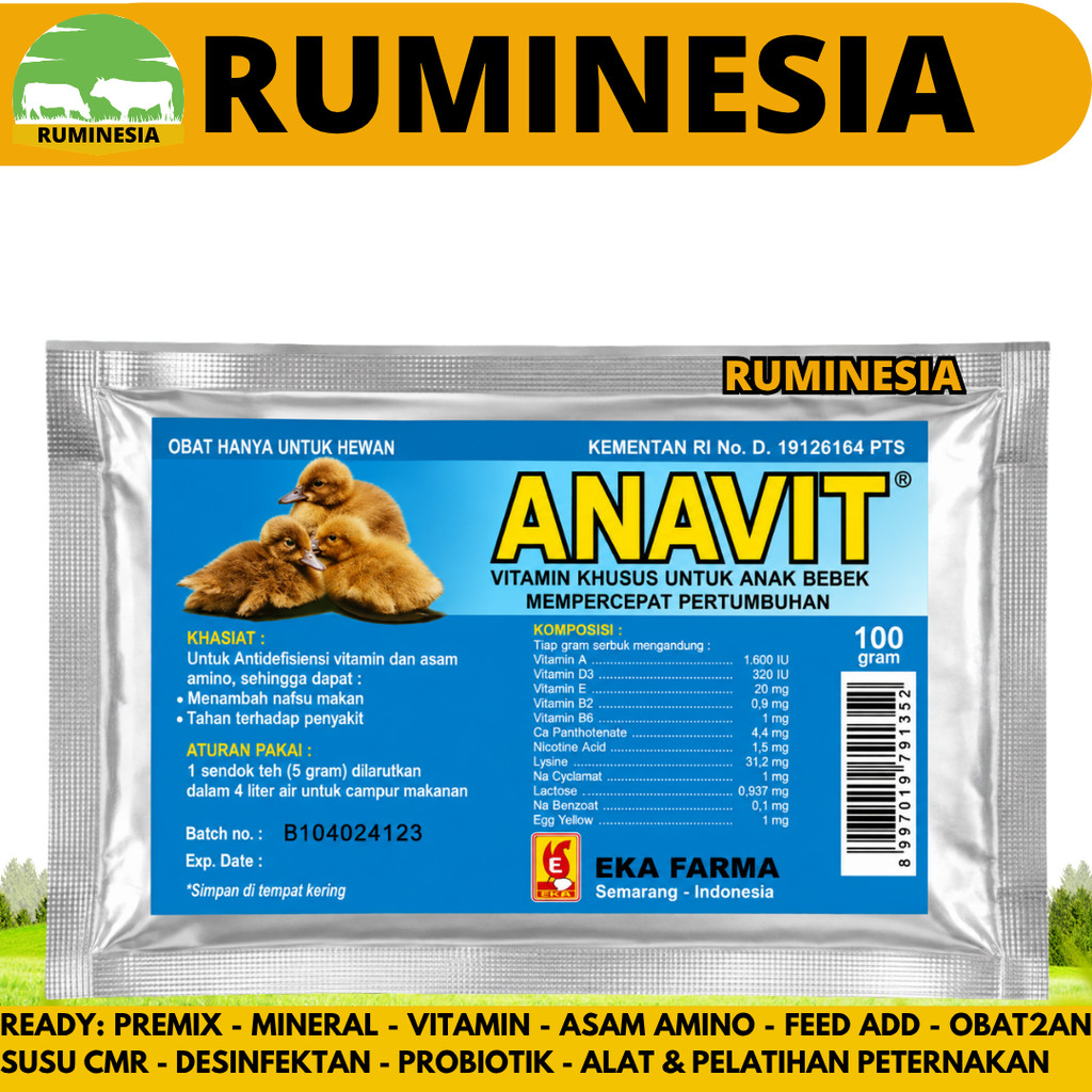 ANAVIT 100 GRAM EKA FARMA - Vitamin Anakan Bebek DOD Itik Tingkatkan Nafsu Makan & Pertumbuhan