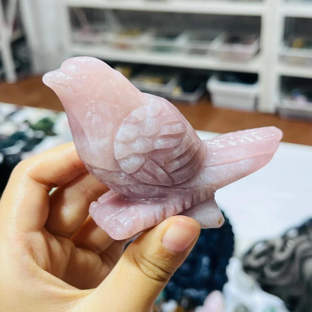 1PC Natural Pink Opal Bird Statue Crystal Figurine Fengshui Healing Energy Stone for Desktop Home De
