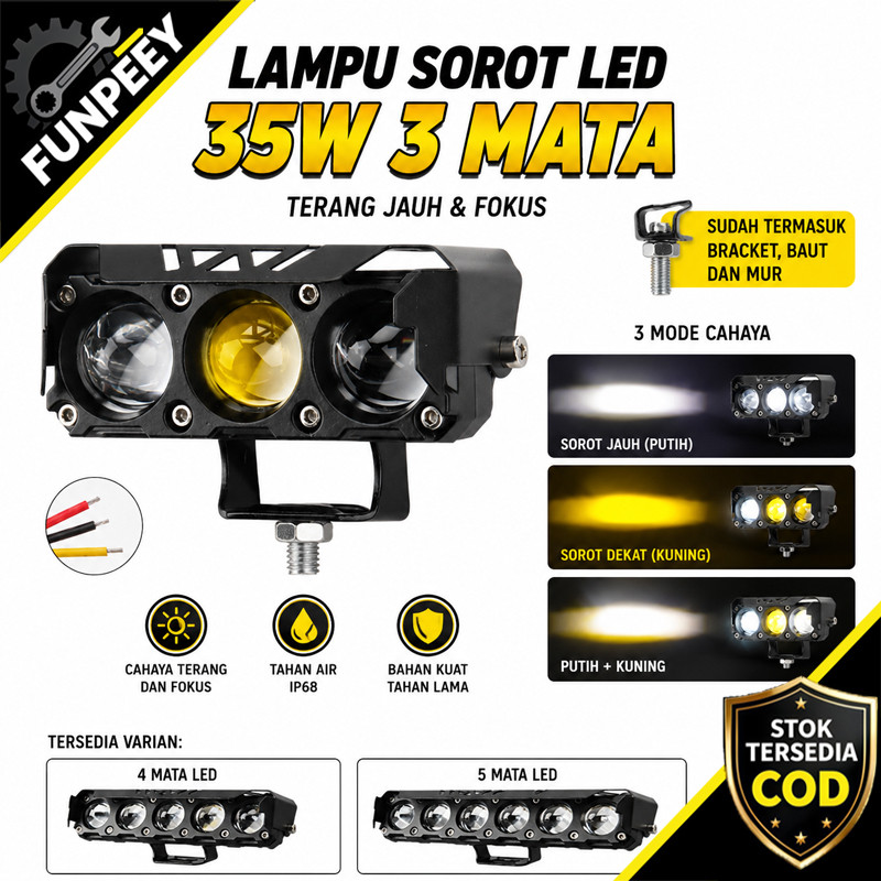 Lampu Sorot Laser 3 Mata 2 Warna/Lampu Tembak LED Laser/3 Mata SQL/3 Mata Lensa/Waterproof/4 Mata SQ