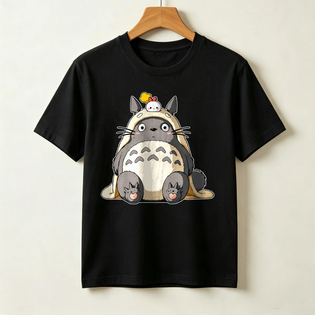 Kaos Distro T Shirt Unisex Karakter Anime Totoro Lucu Dengan Teman Kecil Kaos Sablon Oversize Aesthe