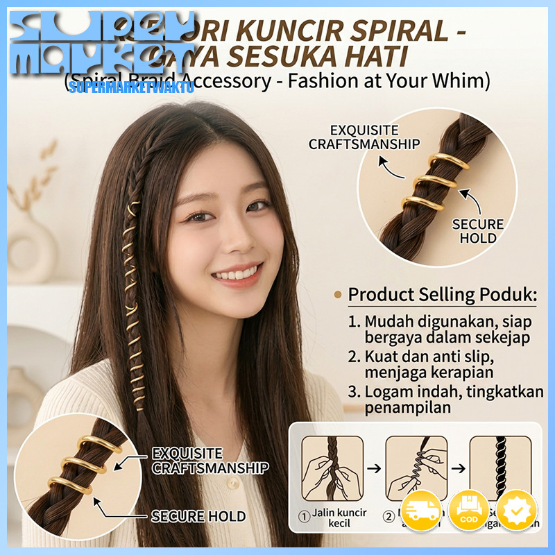 Set aksesoris rambut pegas paduan retro baru, cincin ekstensi rambut berlapis emas, aksesoris kepang