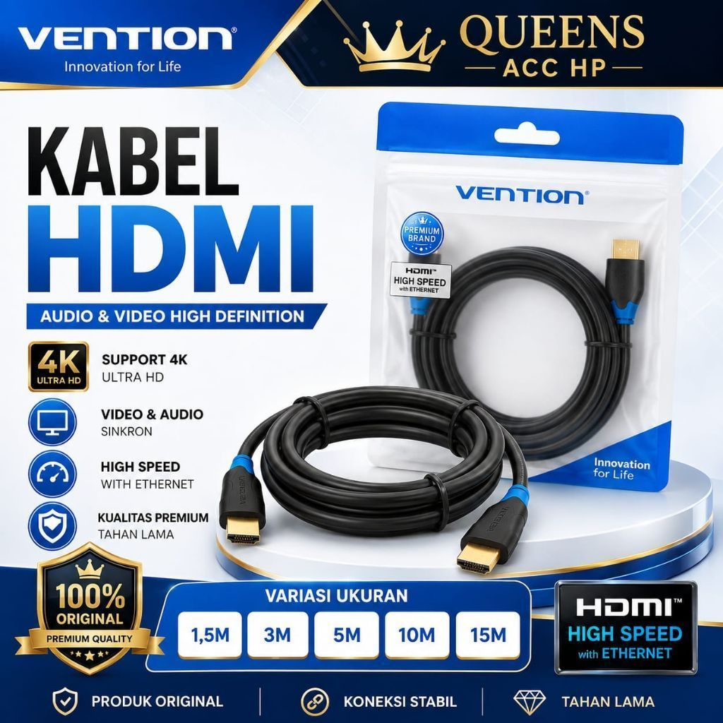 KABEL HDMI VENTION UKURAN 1.5M 3M 5M 10M 15M / VENTION KABEL HDMI KE HDMI
