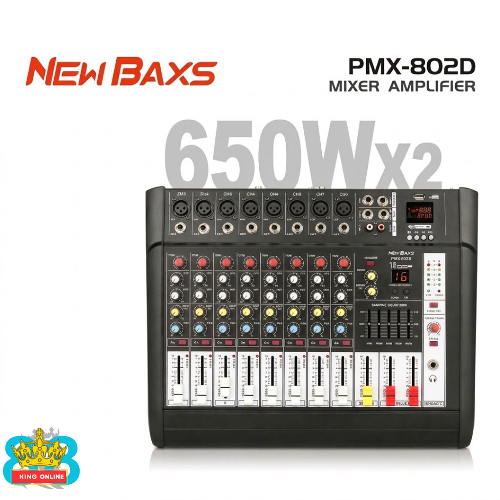 NEW BAXS PMX802D Power Mixer Audio 8 Channel 650 Watt 2 Channel Amplifier 16 DSP 2 Layer EQ Bluetoot