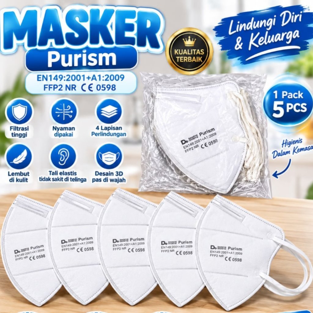 KN95 Masker Purism FFP2 1 Paket 5 pcs | Masker KN95 Putih Non Box