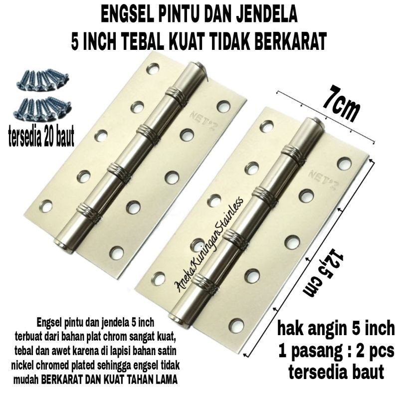 mws - Engsel 5 inch / Engsel lubang 5 / Engsel Daun pintu Besar & pintu