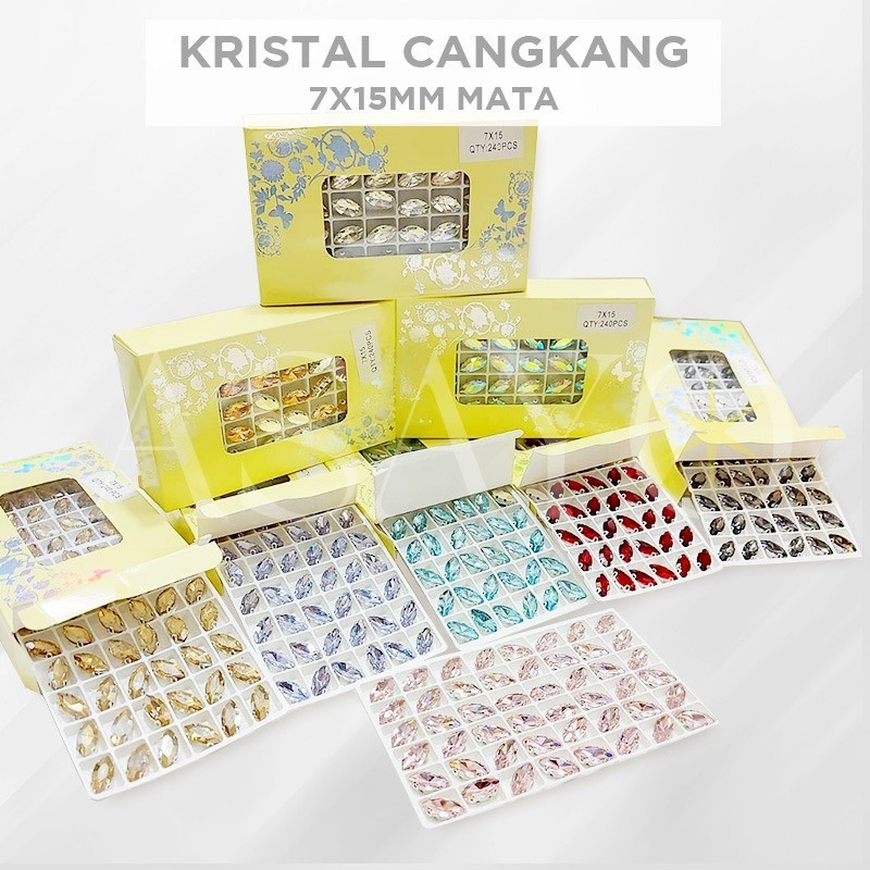 Cangkang Kristal Kaca 7x15 Marquise Mata Crystal Kaca (1box) Warna Manik Baju