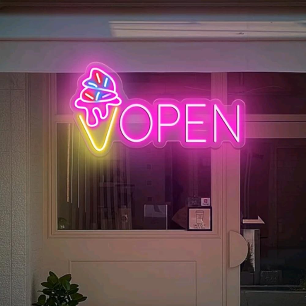 1 neon open ice cream open sign, ice cream car LED sign, suitable for ice cream car shop, bar wall d