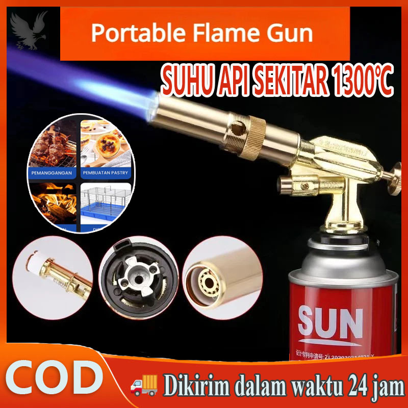 【COD】Flame Gun Gas Torch Blow / Pemantik Api Elektrik Torch Kepala Las Manual Kuningan  Dual Api Kep