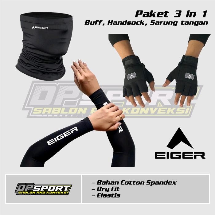 paket ekonomis 3 in 1 lengkap sarung tangan motor buff masker gunung dan Arm Sleeve pelindung lengan